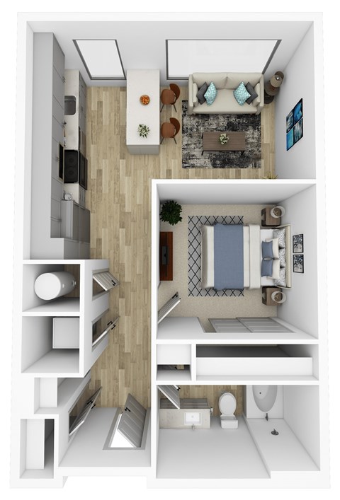 Floor plan for studio, 1 bath, 557 sqft
